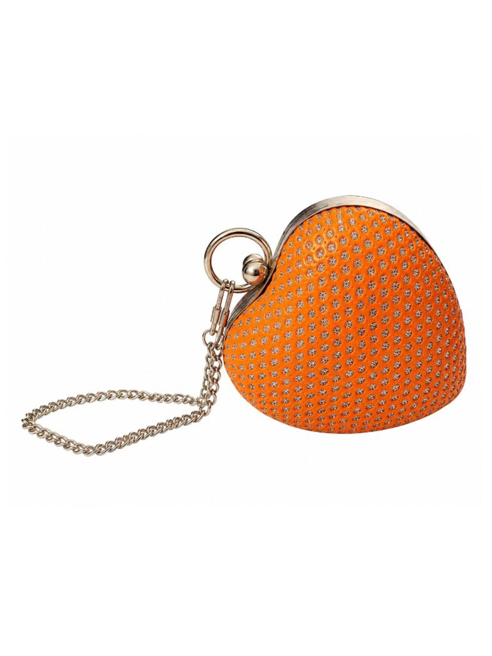 Orange Silver Glitter Heart Shaped Mini Evening Bag Chain Purse